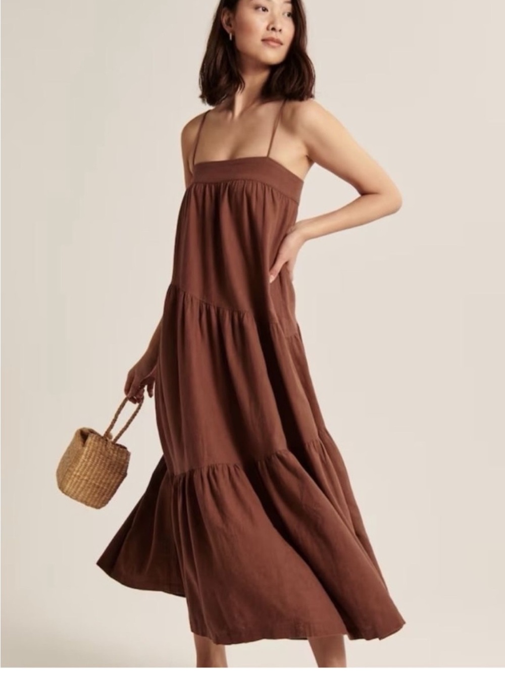 Abercrombie Brown Linen Blend Maxi Dress